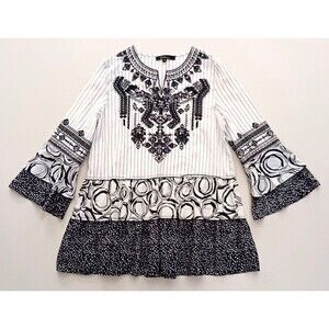 NEW Caleoas Embroidered Boho Tunic Full Sleeve Tiered Ruffles Sz S